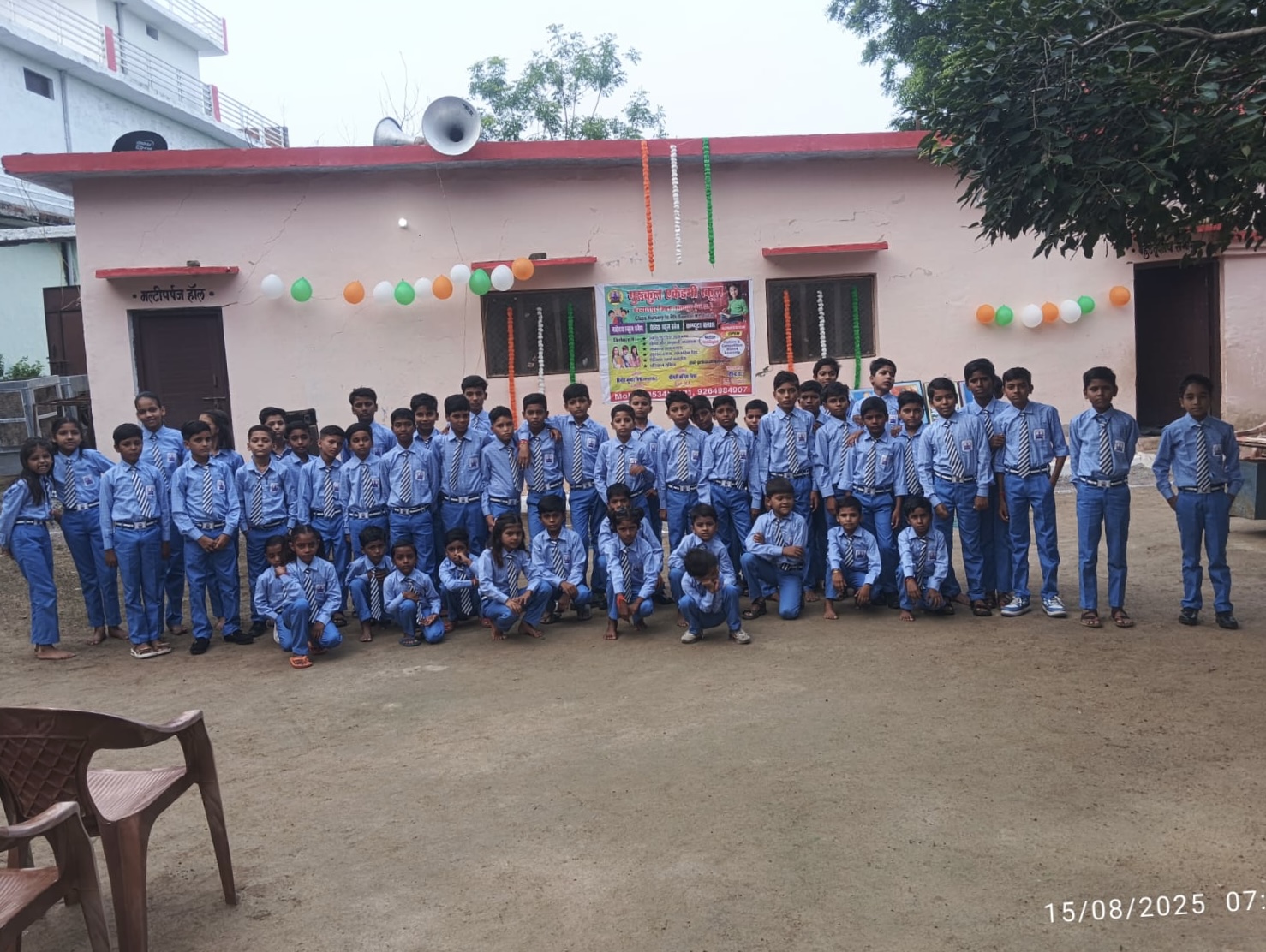 Independence Day group photograph of students in the school courtyard