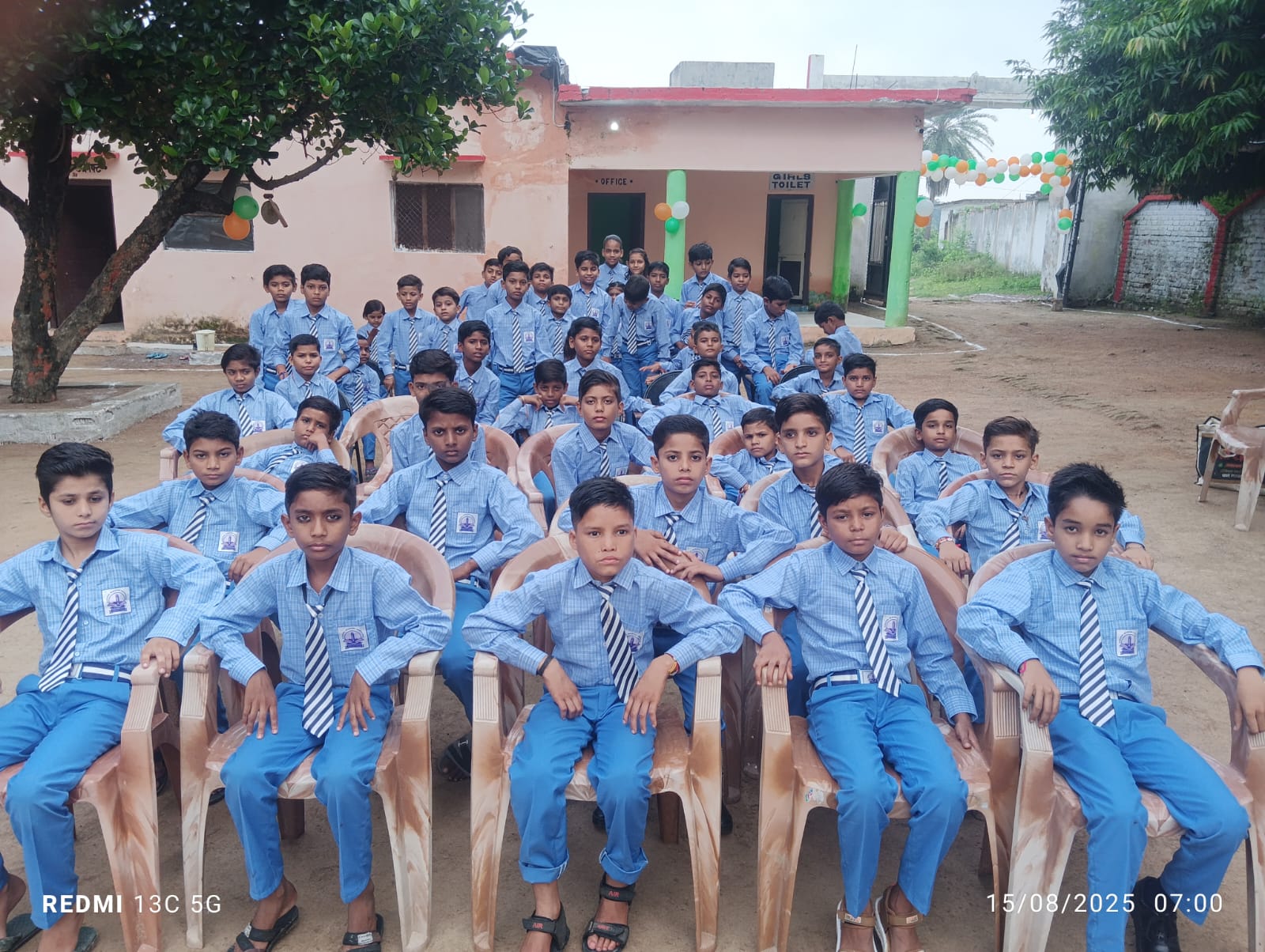 Students gathered in the school grounds for the Independence Day assembly